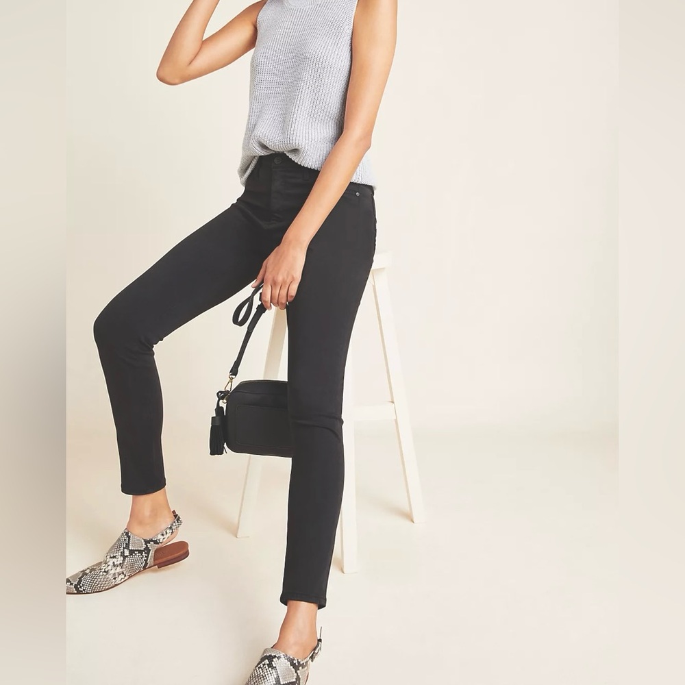 AG x Anthropologie The Abbey Black Sateen High-Rise Skinny Ankle Jeans